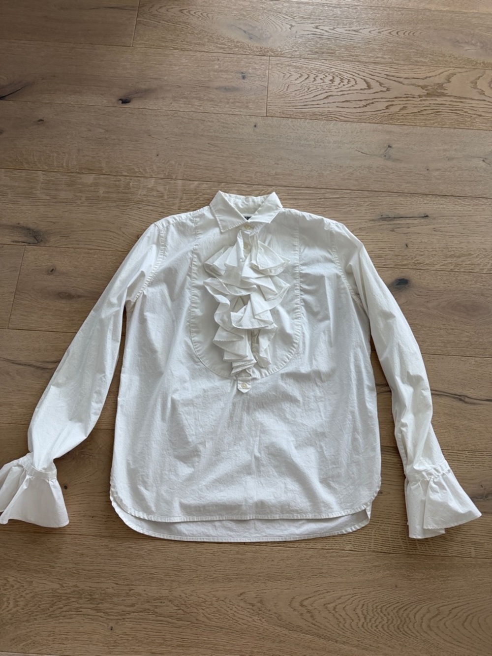 Lauren Ralph Lauren Ruffle Blouse Ruffle Cuffs White Women's Size Medium - Picture 2 of 8